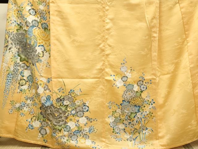 平和屋着物▽訪問着　単衣　尾長鳥花文　金彩　洗える着物　DABH4545du