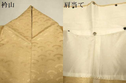 平和屋着物▽色無地　単衣　青海波地紋　杏色　洗える着物　DABH4564du