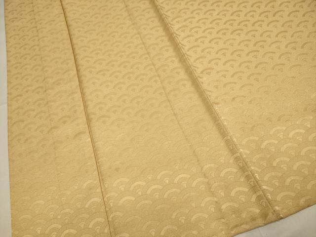 平和屋着物▽色無地　単衣　青海波地紋　杏色　洗える着物　DABH4564du