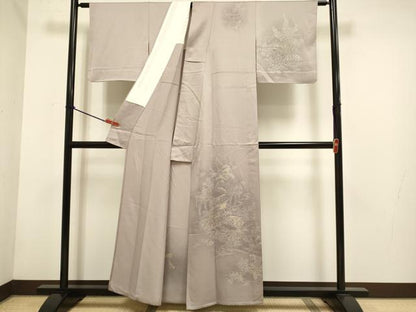 平和屋着物▽訪問着　単衣　刺繍　風景花文　暈し染め　正絹　逸品　DABH4573du