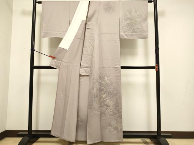 平和屋着物▽訪問着　単衣　刺繍　風景花文　暈し染め　正絹　逸品　DABH4573du