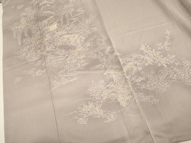平和屋着物▽訪問着　単衣　刺繍　風景花文　暈し染め　正絹　逸品　DABH4573du