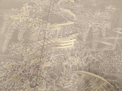 平和屋着物▽訪問着　単衣　刺繍　風景花文　暈し染め　正絹　逸品　DABH4573du