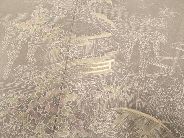 平和屋着物▽訪問着　単衣　刺繍　風景花文　暈し染め　正絹　逸品　DABH4573du
