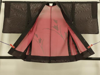 平和屋着物▽羽織　スリーシーズン　春夏秋　塵除け　ドロンワーク　草花文　正絹　逸品　DABH4580du