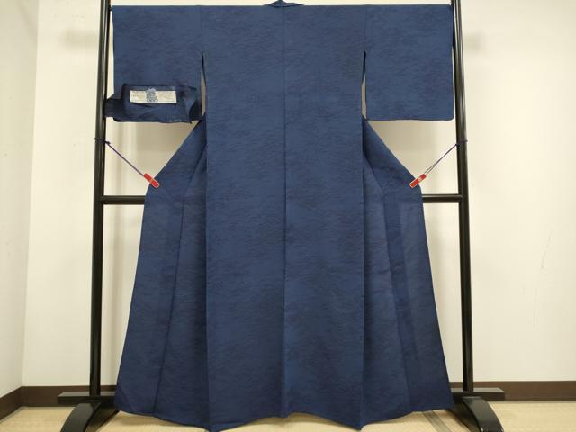 平和屋着物▽上質な小紋　単衣　古庄紀治　藍染め　吹き寄せ梅文　伊と幸　証紙付き　正絹　逸品　DABH4592du