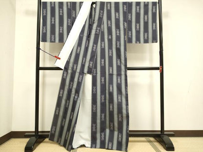 平和屋着物▽せんまい紬 　単衣　間道 　正絹　逸品　未使用　DABH4600du