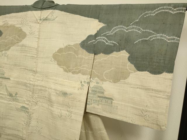 平和屋着物▽染織の名門　しょうざん  生紬　訪問着　単衣　絞り　人物風景文　ますいわ屋扱い　正絹　逸品　DABH4601du