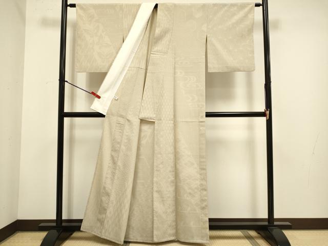 平和屋着物▽本塩沢　単衣　110亀甲　吉祥文　正絹　逸品　DABH4602du