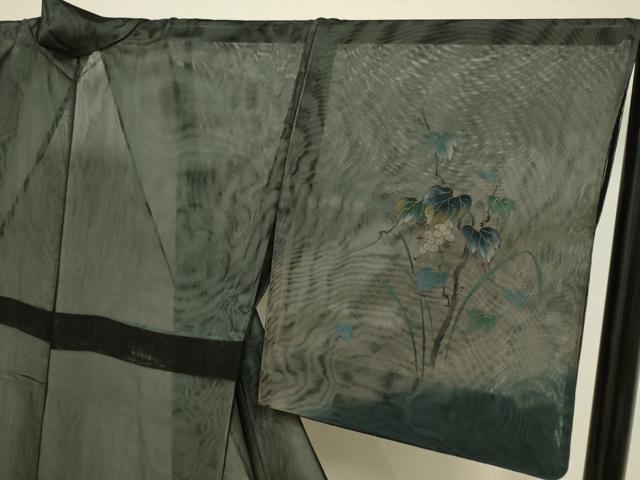 平和屋着物▽訪問着　無双　紗袷　紗×紗　葡萄蔦の葉文　暈し染め　金彩　正絹　逸品　DABH4604du