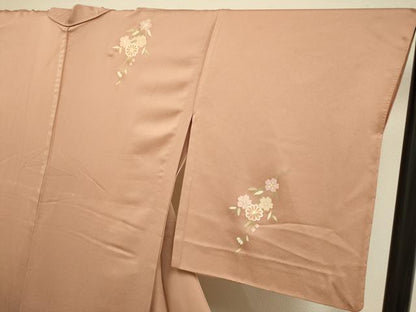 平和屋着物▽訪問着　単衣　扇花蝶文　暈し染め　金彩　ロング丈　正絹　逸品　DABH4611du