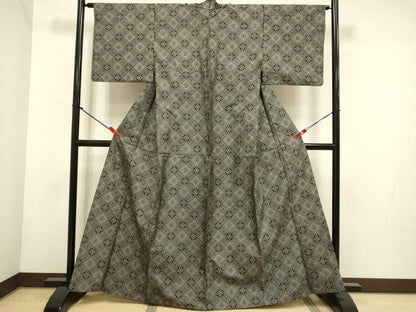 平和屋着物▽本場村山大島紬　単衣　花菱文　正絹　逸品　DABH4612du