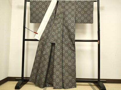 平和屋着物▽本場村山大島紬　単衣　花菱文　正絹　逸品　DABH4612du