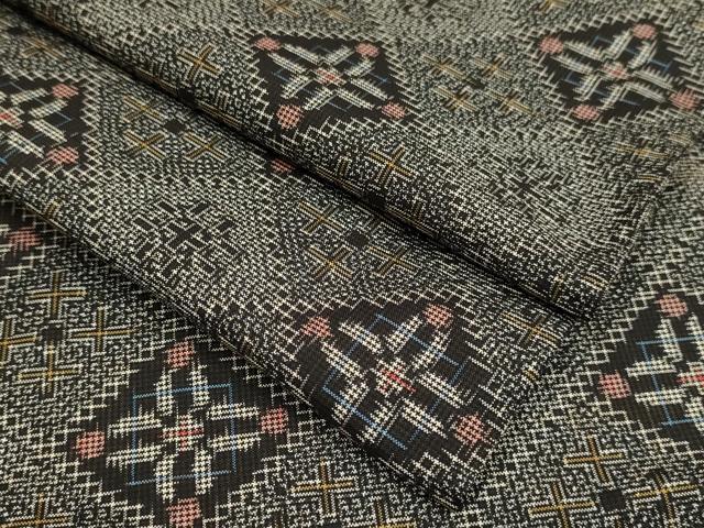 平和屋着物▽本場村山大島紬　単衣　花菱文　正絹　逸品　DABH4612du