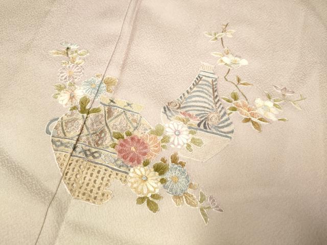 平和屋着物▽中国三大刺繍 スワトウ刺繍 汕頭刺繍 相良刺繍 総刺繍 訪問着 単衣 中国秘蔵彩陶の美 暈し染め 正絹 逸品 DABH4613du