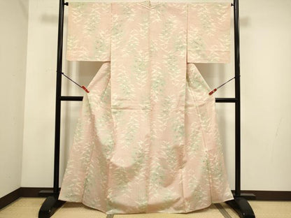 平和屋着物▽上質な紬　単衣　草葉文　正絹　逸品　未使用　DABH4615du