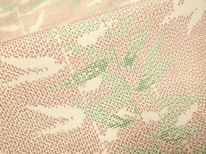 平和屋着物▽上質な紬　単衣　草葉文　正絹　逸品　未使用　DABH4615du