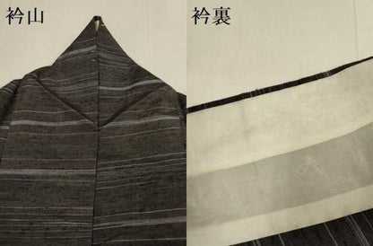 平和屋着物▽上質な紬　単衣　横段文　正絹　逸品　DABH4619du