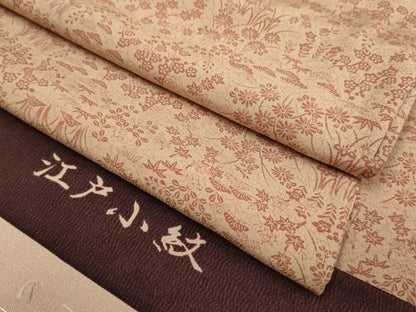 平和屋着物▽江戸小紋　単衣　草花文　松竹梅　反端付き　正絹　逸品　DABH4622du