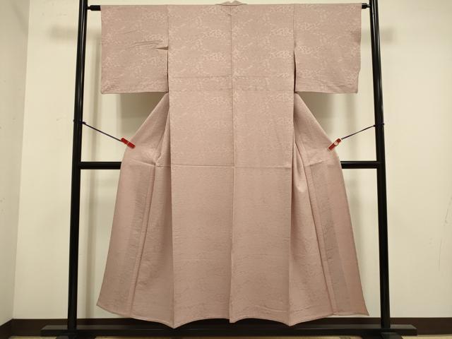 平和屋着物▽上質な色無地　単衣　松葉地紋　赤白橡色　正絹　逸品　DABH4623du