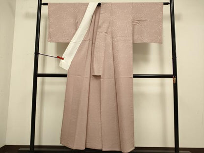 平和屋着物▽上質な色無地　単衣　松葉地紋　赤白橡色　正絹　逸品　DABH4623du
