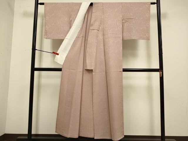 平和屋着物▽上質な色無地　単衣　松葉地紋　赤白橡色　正絹　逸品　DABH4623du