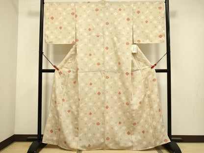 平和屋着物▽小紋　単衣　楽器花文　バイオリン　薔薇　クローバー　洗える着物　未使用　DABH4633du