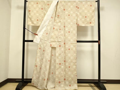 平和屋着物▽小紋　単衣　楽器花文　バイオリン　薔薇　クローバー　洗える着物　未使用　DABH4633du