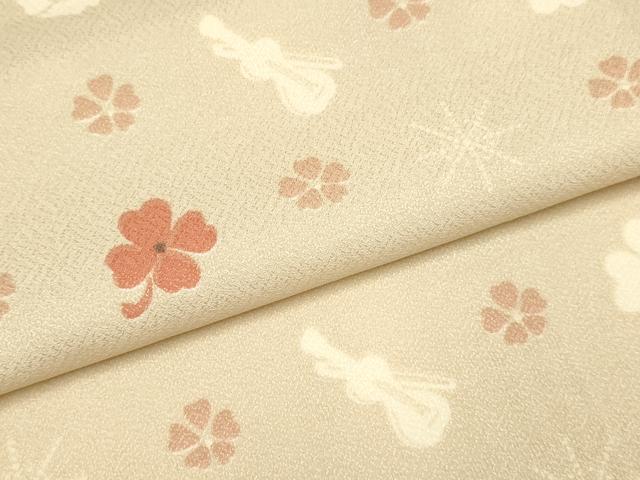 平和屋着物▽小紋　単衣　楽器花文　バイオリン　薔薇　クローバー　洗える着物　未使用　DABH4633du