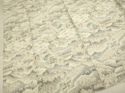 平和屋着物▽上質な紬　単衣　人物風景文　正絹　逸品　DABH4636du