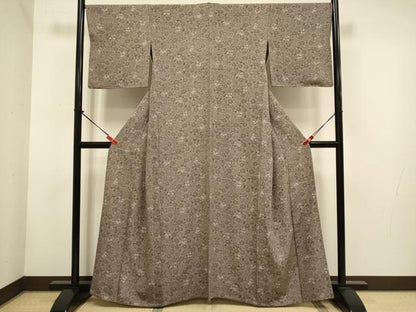 平和屋着物▽上質な小紋　単衣　花楓文　正絹　逸品　DABH4637du