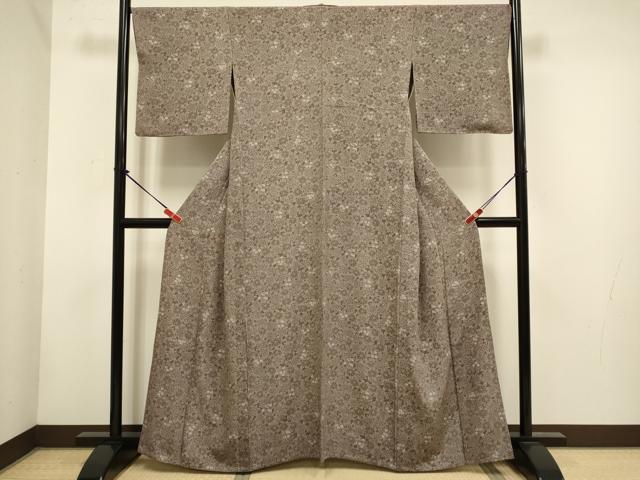 平和屋着物▽上質な小紋　単衣　花楓文　正絹　逸品　DABH4637du