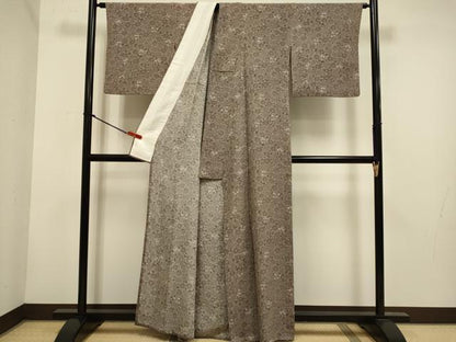 平和屋着物▽上質な小紋　単衣　花楓文　正絹　逸品　DABH4637du