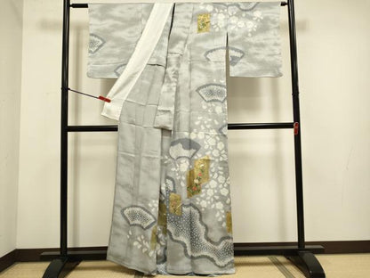 平和屋着物▽訪問着　単衣　駒刺繍　絞り　色紙重ね花文　金彩　正絹　逸品　DABH4639du