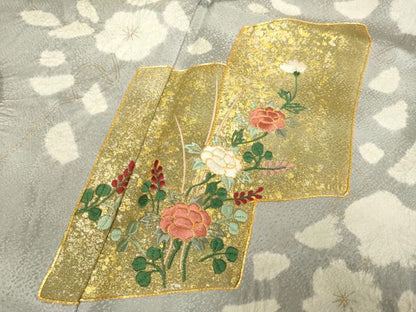 平和屋着物▽訪問着　単衣　駒刺繍　絞り　色紙重ね花文　金彩　正絹　逸品　DABH4639du