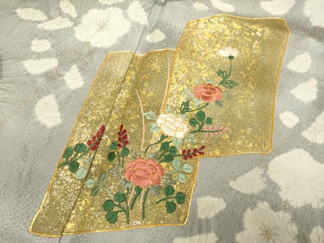 平和屋着物▽訪問着　単衣　駒刺繍　絞り　色紙重ね花文　金彩　正絹　逸品　DABH4639du