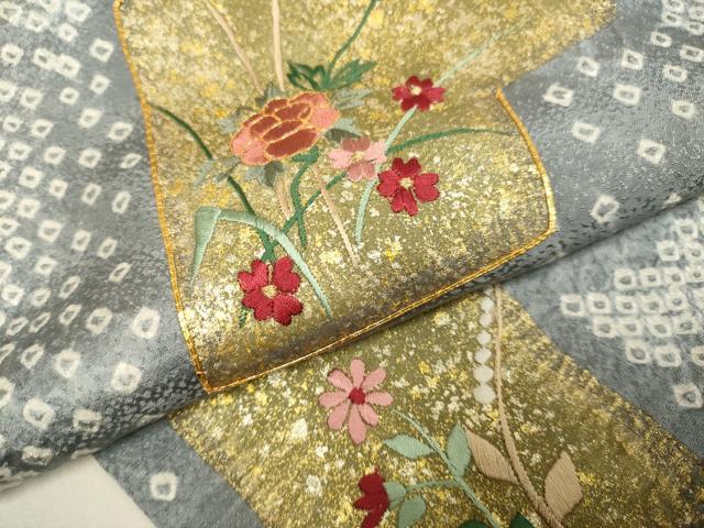 平和屋着物▽訪問着　単衣　駒刺繍　絞り　色紙重ね花文　金彩　正絹　逸品　DABH4639du
