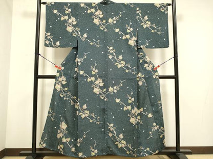 平和屋着物▽小紋　単衣　葡萄蔦の葉文　金彩　洗える着物　DABH4641du