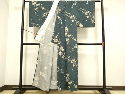 平和屋着物▽小紋　単衣　葡萄蔦の葉文　金彩　洗える着物　DABH4641du