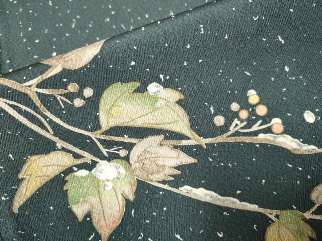 平和屋着物▽小紋　単衣　葡萄蔦の葉文　金彩　洗える着物　DABH4641du
