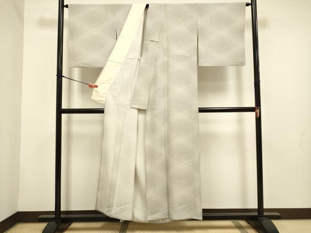 平和屋着物▽上質な小紋　単衣　麻の葉文様　正絹　逸品　DABH4643du