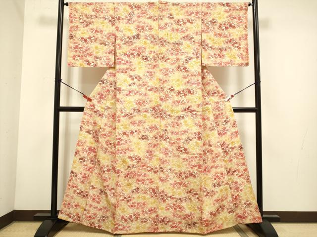 平和屋着物▽上質な小紋　単衣　型染め　草花文　正絹　逸品　DABH4645du