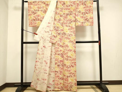 平和屋着物▽上質な小紋　単衣　型染め　草花文　正絹　逸品　DABH4645du