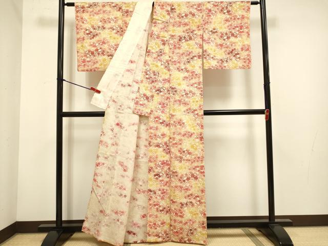 平和屋着物▽上質な小紋　単衣　型染め　草花文　正絹　逸品　DABH4645du
