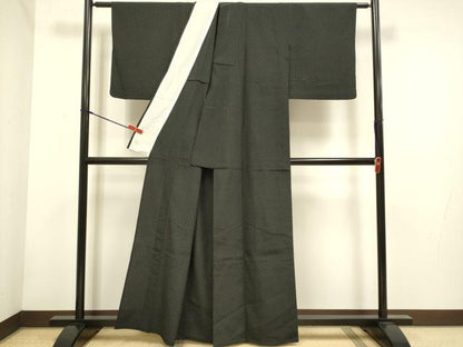 平和屋着物▽本塩沢　単衣　十字絣　黒地　正絹　逸品　DABH4651du