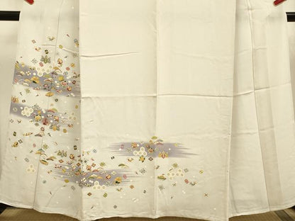 平和屋着物▽訪問着　単衣　宝尽くし花文　金彩　正絹　逸品　DABH4660du