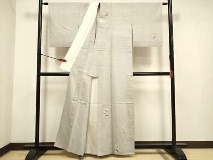 平和屋着物▽上質な紬　単衣　作家物　手描き　短冊蔦の葉文　正絹　逸品　DABH4661du