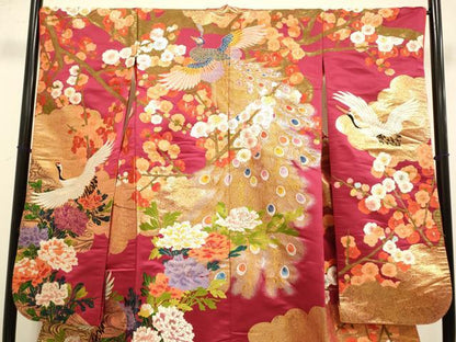 平和屋本店●色打掛　お引きずり　和装　婚礼　結婚式　花嫁　神社挙式　作家物　唐織　花鳥風月　金糸　逸品　DABH4666du