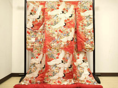 平和屋本店●色打掛　お引きずり　和装　婚礼　結婚式　花嫁　神社挙式　唐織　飛鶴花文　金糸　逸品　DABH4672du