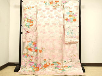 平和屋本店●お引きずり・お引き摺り・引き振袖　和装　結婚式　舞妓　芸妓　芸者　衣装　総刺繍　草花文　金銀糸　逸品　DABH4676du